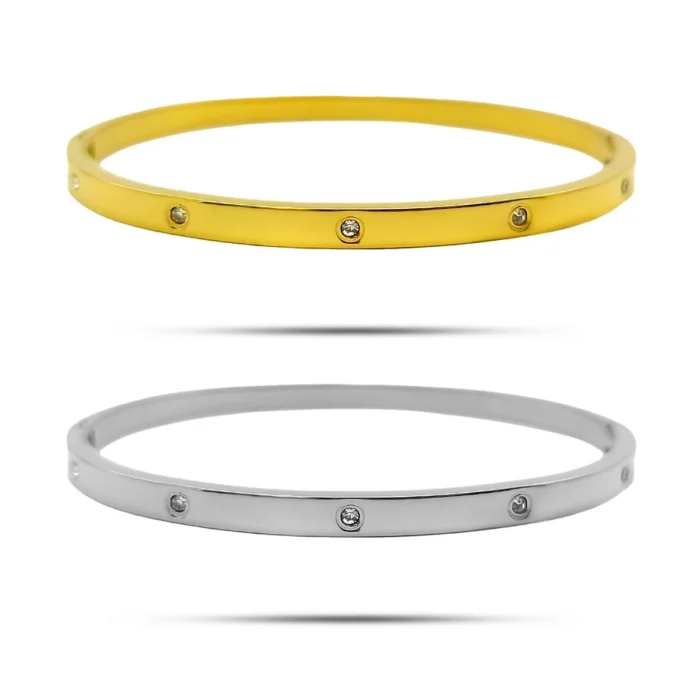 Pulsera Acero Dorado Brazalete Mini Cristales Circulares