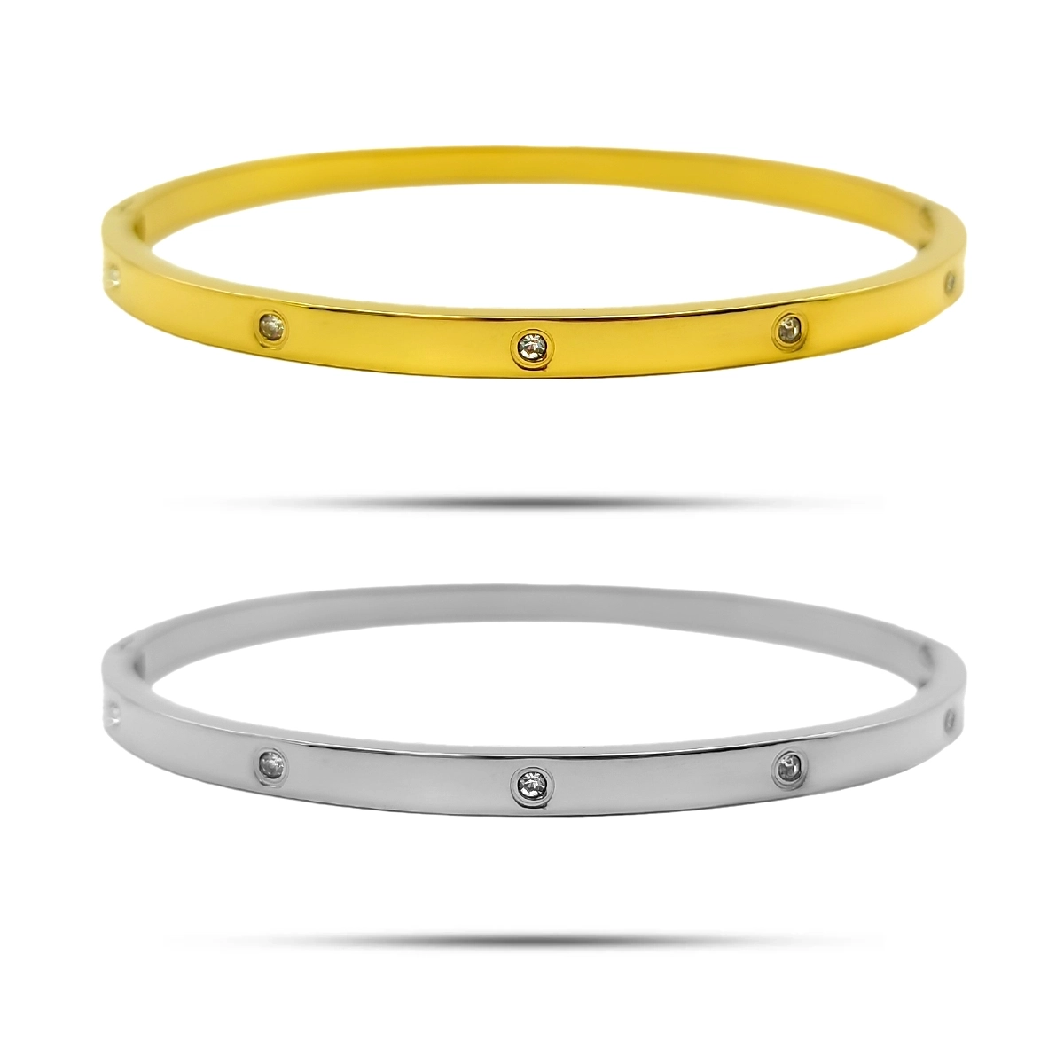 Pulsera Acero Dorado Brazalete Mini Cristales Circulares