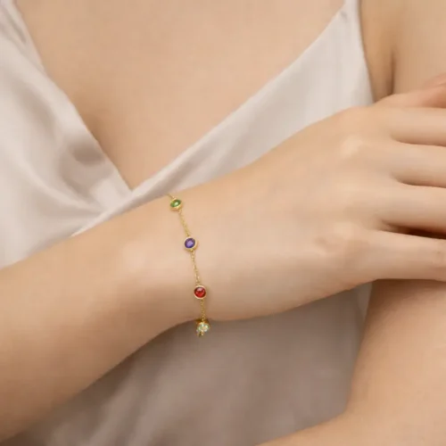 Pulsera Acero Dorado Circulos Zirconia Multicolor Delgada (1)