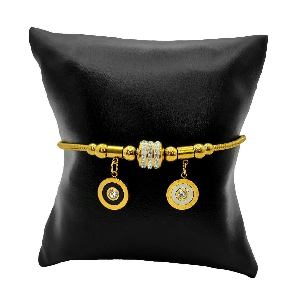 Pulsera Acero Dorado Cola de Rata Circulo Madre Perla 2