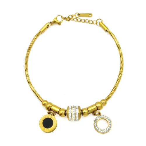 Pulsera Acero Dorado Cola de Rata Circulo Negro Resina (1)