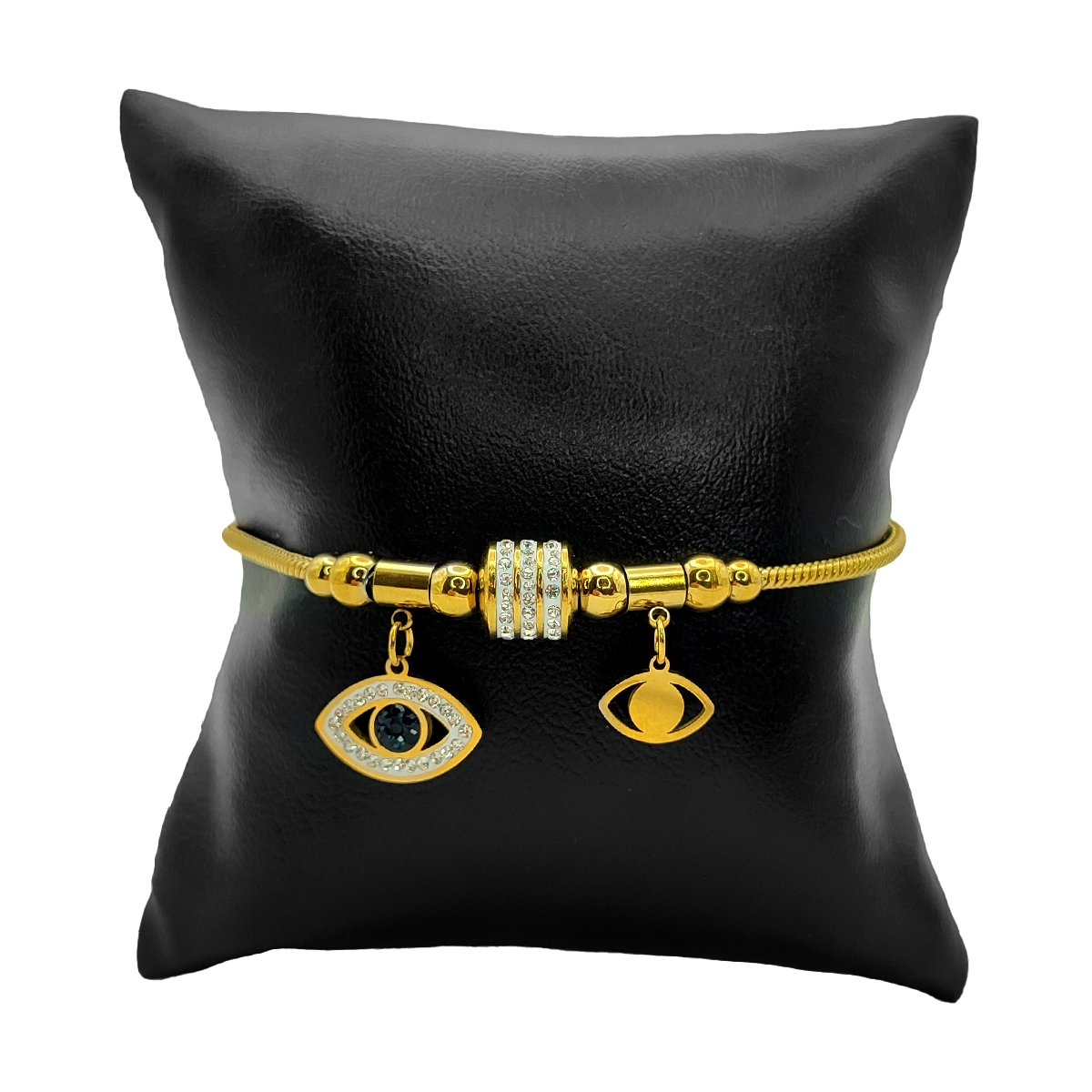 Pulsera Acero Dorado Cola de Rata Ojo Cristales 2