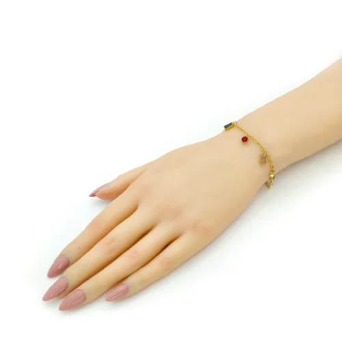 Pulsera Acero Dorado Cristales Circulares y Rectangulares (1)