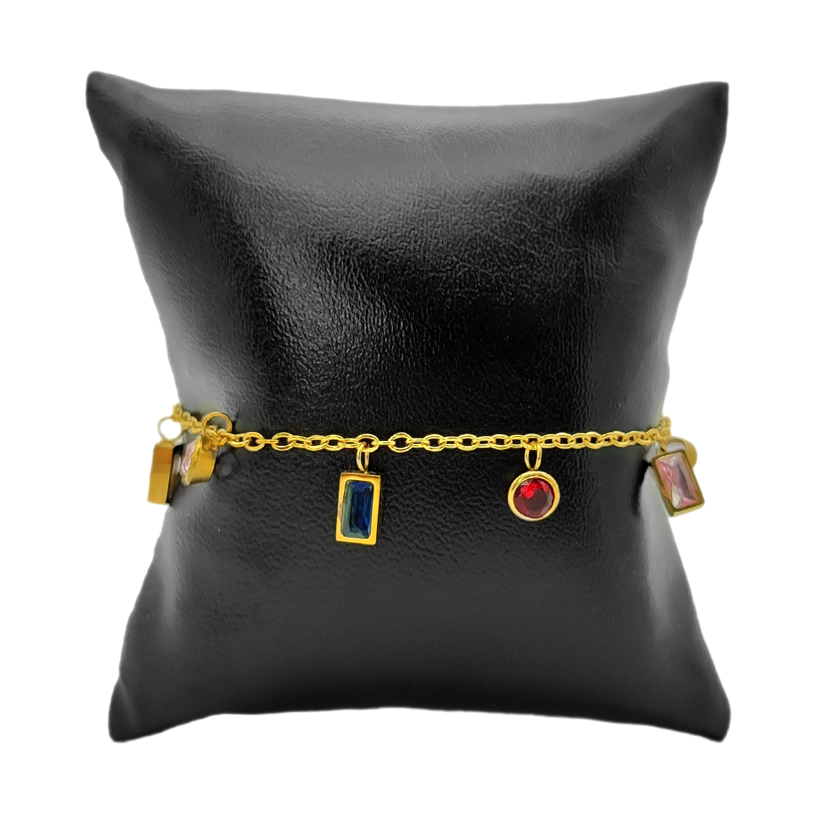 Pulsera Acero Dorado Cristales Circulares y Rectangulares 3