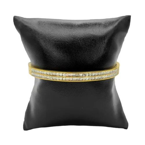 Pulsera Acero Dorado Doble Fila de Cristales Cuadrados (2)