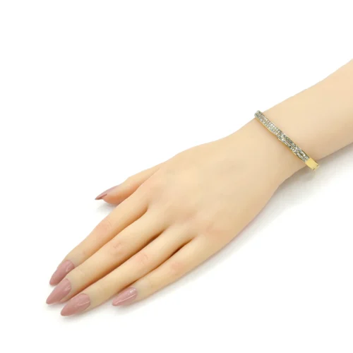 Pulsera Acero Dorado Doble Fila de Cristales Cuadrados (3)