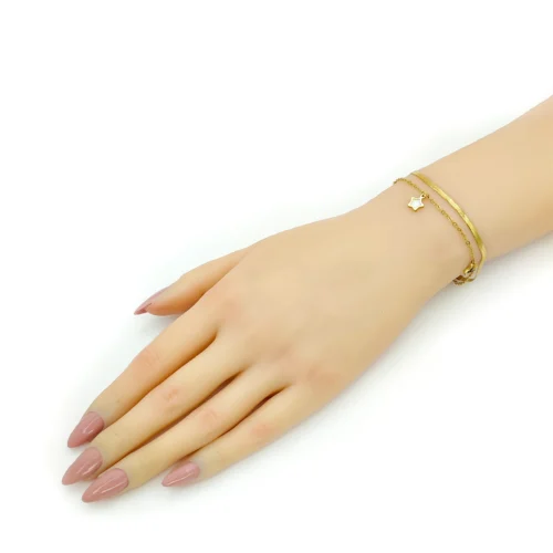 Pulsera Acero Dorado Doble Planchada Estrellas Colgantes (1)