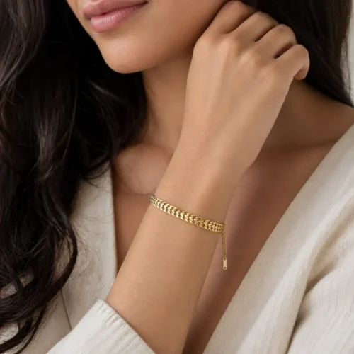 Pulsera Acero Dorado Esclava Doble Fila Unida Cubana (2)