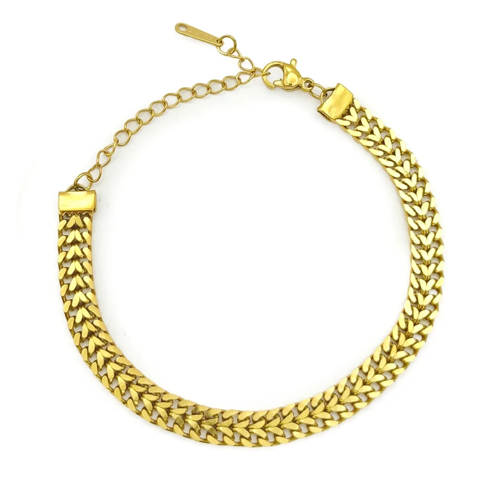 Pulsera Acero Dorado Esclava Doble Fila Unida Cubana 2