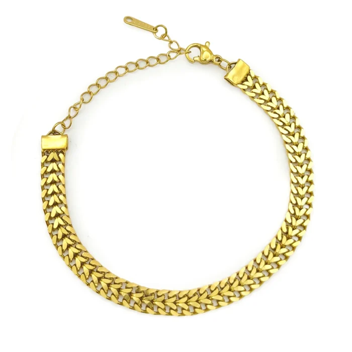 Pulsera Acero Dorado Esclava Doble Fila Unida Cubana (2)