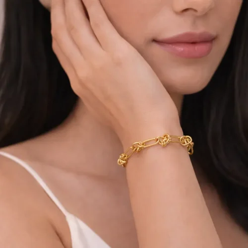 Pulsera Acero Dorado Esclava Eslabon Oval con Nudos (1)