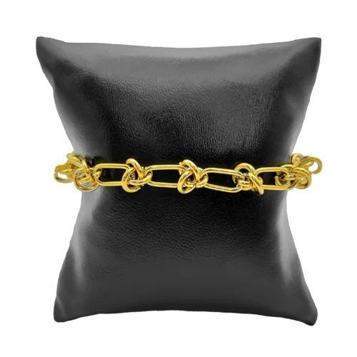 Pulsera Acero Dorado Esclava Eslabon Oval con Nudos (2)