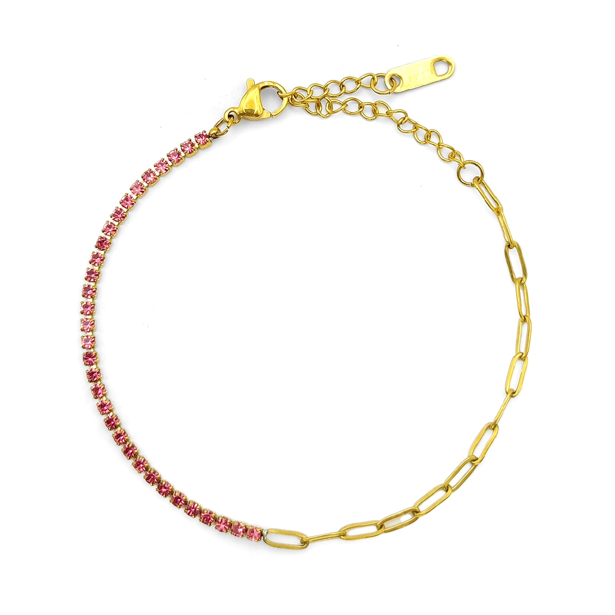 Pulsera Acero Dorado Fila Zirconias Eslabon Oval Delgado 8