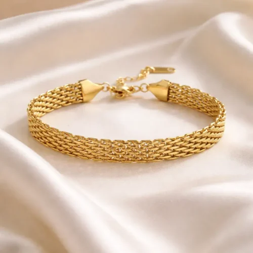 Pulsera Acero Dorado Multicadena Tipo Red Elegante (2)