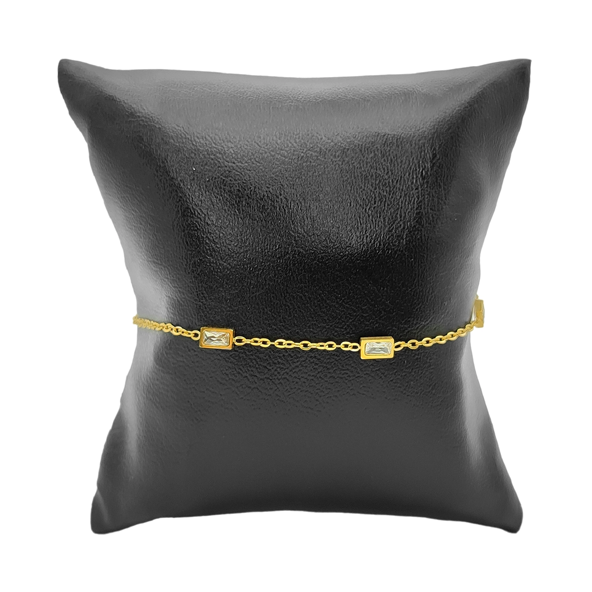 Pulsera Acero Dorado Zirconias Rectangulares Claras 1