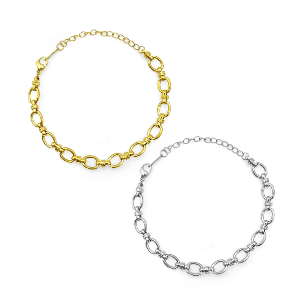 Pulsera Acero Esclava Eslabon Corto Oval Moderno