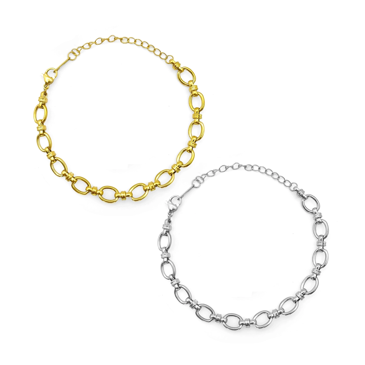 Pulsera Acero Esclava Eslabon Corto Oval Moderno