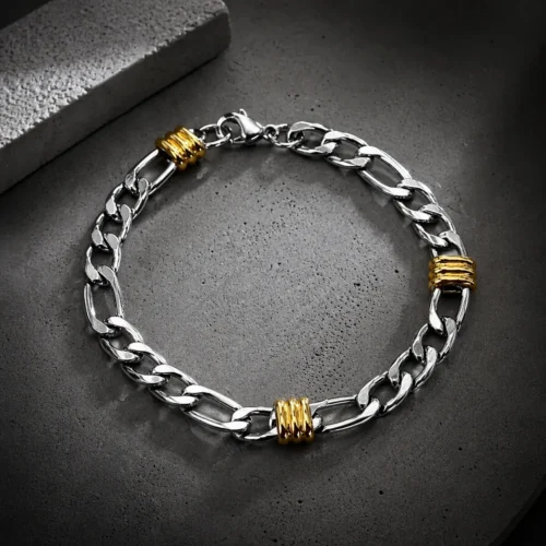 Pulsera Acero Inox Bicolor Esclava 3x1 Remaches Moderna (2)