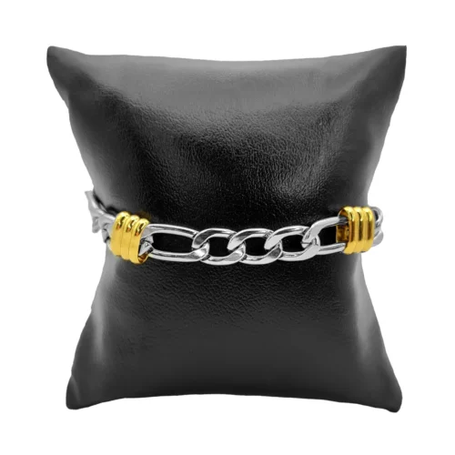 Pulsera Acero Inox Bicolor Esclava 3x1 Remaches Moderna (2)