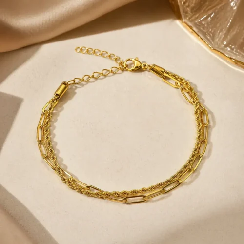 Pulsera Acero Inox Doble Cadena Torzal y Cadena Oval (1)