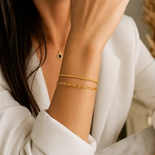 Pulsera Acero Inox Doble Cadena Torzal y Cadena Oval (2)