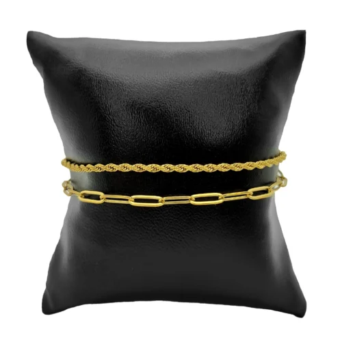 Pulsera Acero Inox Doble Cadena Torzal y Cadena Oval (2)