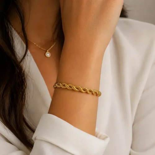 Pulsera Acero Inox Dorado Esclava Gruesa Torzal 5 mm (4)