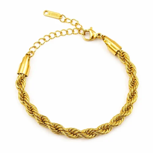 Pulsera Acero Inox Dorado Esclava Gruesa Torzal 5 mm