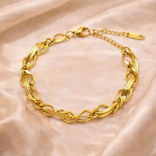 Pulsera Acero Inox Dorado Planchada Cadena Entrelazada (1)