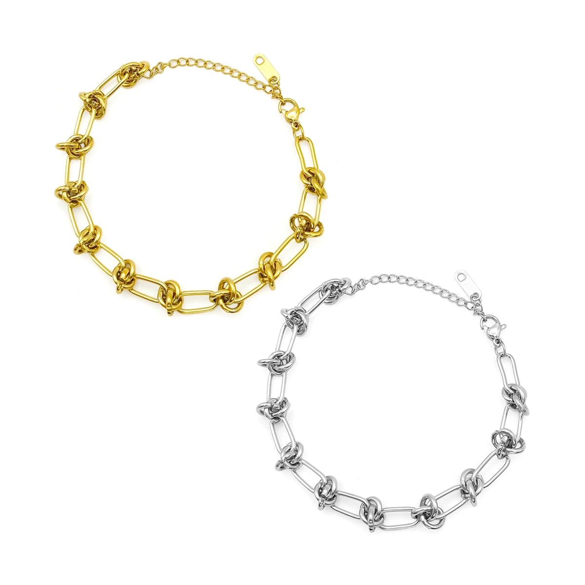 Pulsera Acero Inox Esclava Eslabon Oval con Nudos sobre fondo blanco