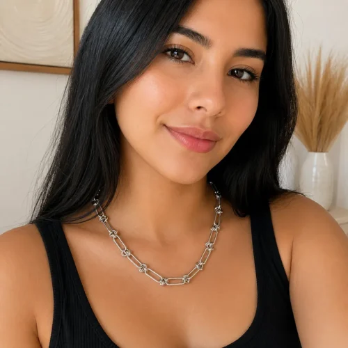 Pulsera Acero Inox Plateado Eslabon Oval con Nudos (1)