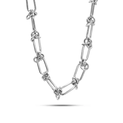 Pulsera Acero Inox Plateado Eslabon Oval con Nudos (3)