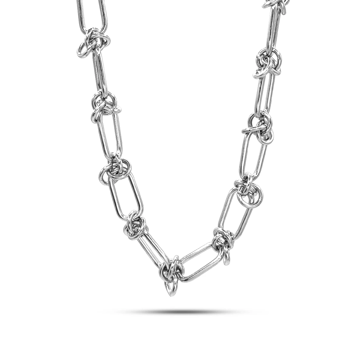 Pulsera Acero Inox Plateado Eslabon Oval con Nudos 3