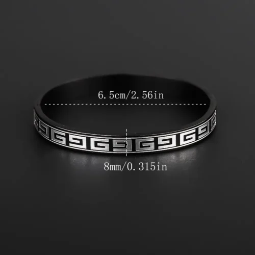 Pulsera Acero Negro Brazalete Patron de Grecas Grabadas (1)