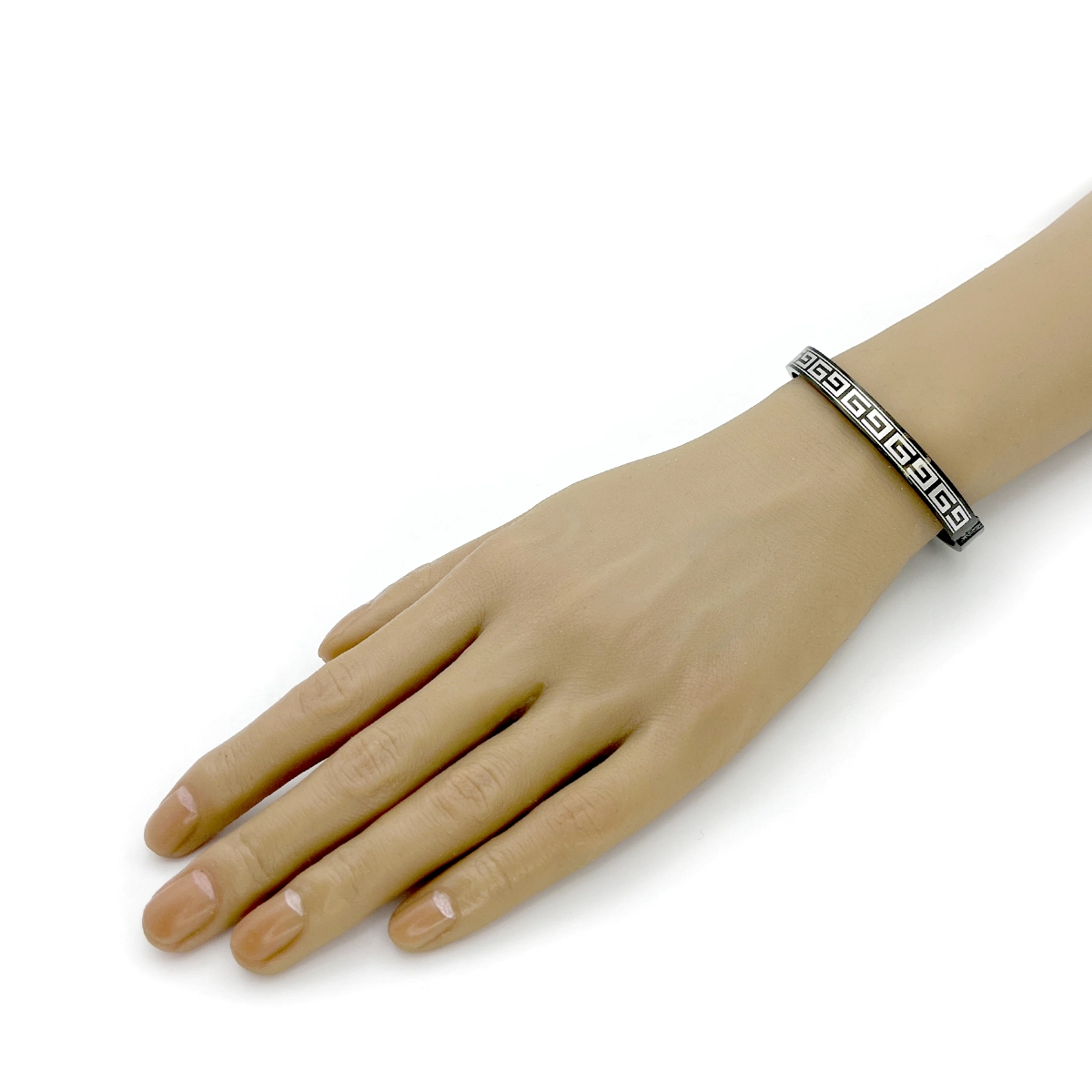 Pulsera Acero Negro Brazalete Patron de Grecas Grabadas 6 Pulsera Acero Negro Brazalete Patron de Grecas Grabadas - Image 4