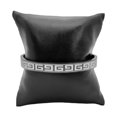 Pulsera Acero Negro Brazalete Patron de Grecas Grabadas (3)