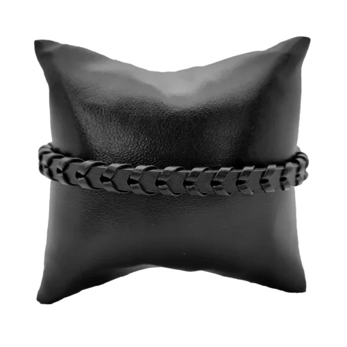 Pulsera Acero Negro Piel Lisa con Tejido Flecha (2)