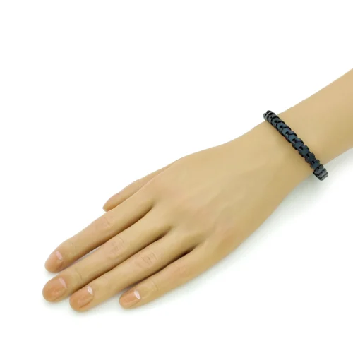 Pulsera Acero Negro Piel Lisa con Tejido Flecha (3)