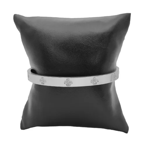 Pulsera Acero Plateado Brazalete Rigido Trébol Cristales (2)