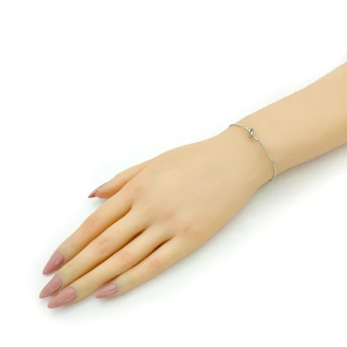 Pulsera Acero Plateado Cola de Rata Delgada con Nudo (1)