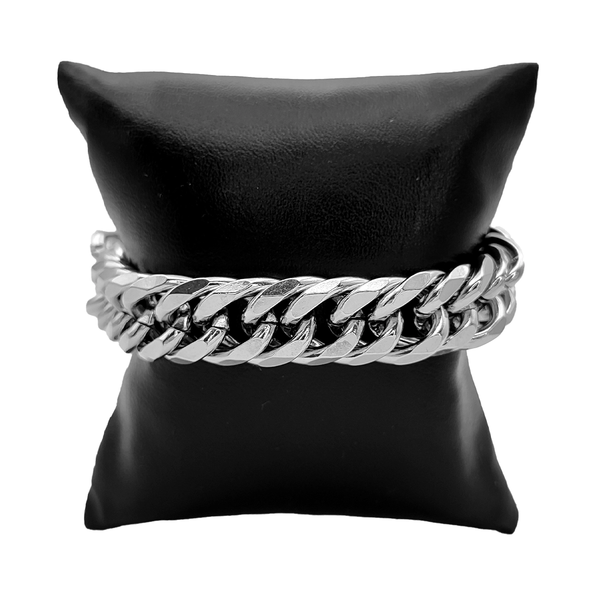 Pulsera Acero Plateado Cubana Rectificada Gruesa 14 mm 3