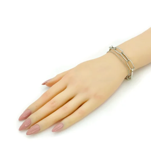 Pulsera Acero Plateado Doble Eslabon Largo Ancho y Cubana (3)