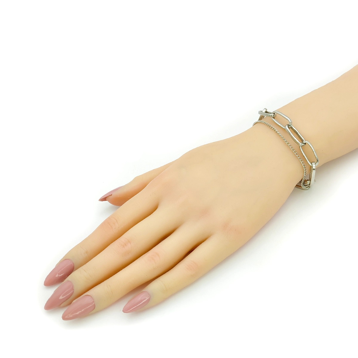 Pulsera Acero Plateado Doble Eslabon Largo Ancho y Cubana 5 Pulsera Acero Plateado Doble Eslabon Largo Ancho y Cubana - Image 3