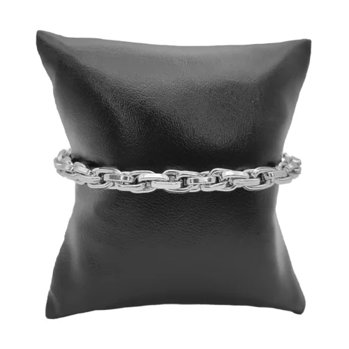 Pulsera Acero Plateado Esclava Eslabon Oval Entrelazado (2)