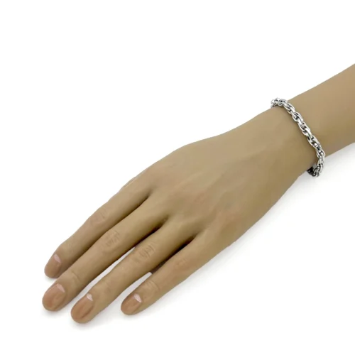 Pulsera Acero Plateado Esclava Eslabon Oval Entrelazado (3)