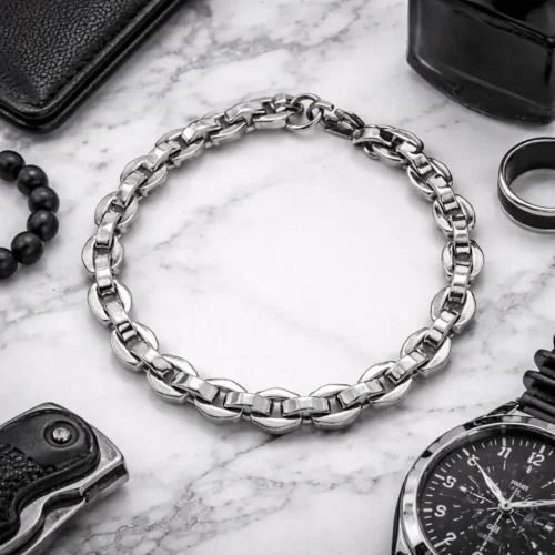 Pulsera Acero Plateado Esclava Semi Circulo Entrelazado (1)