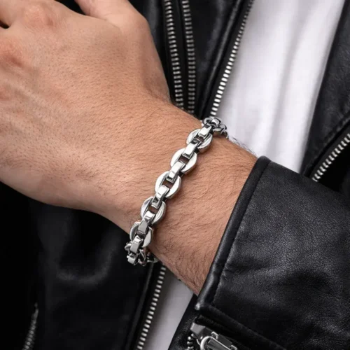 Pulsera Acero Plateado Esclava Semi Circulo Entrelazado (2)