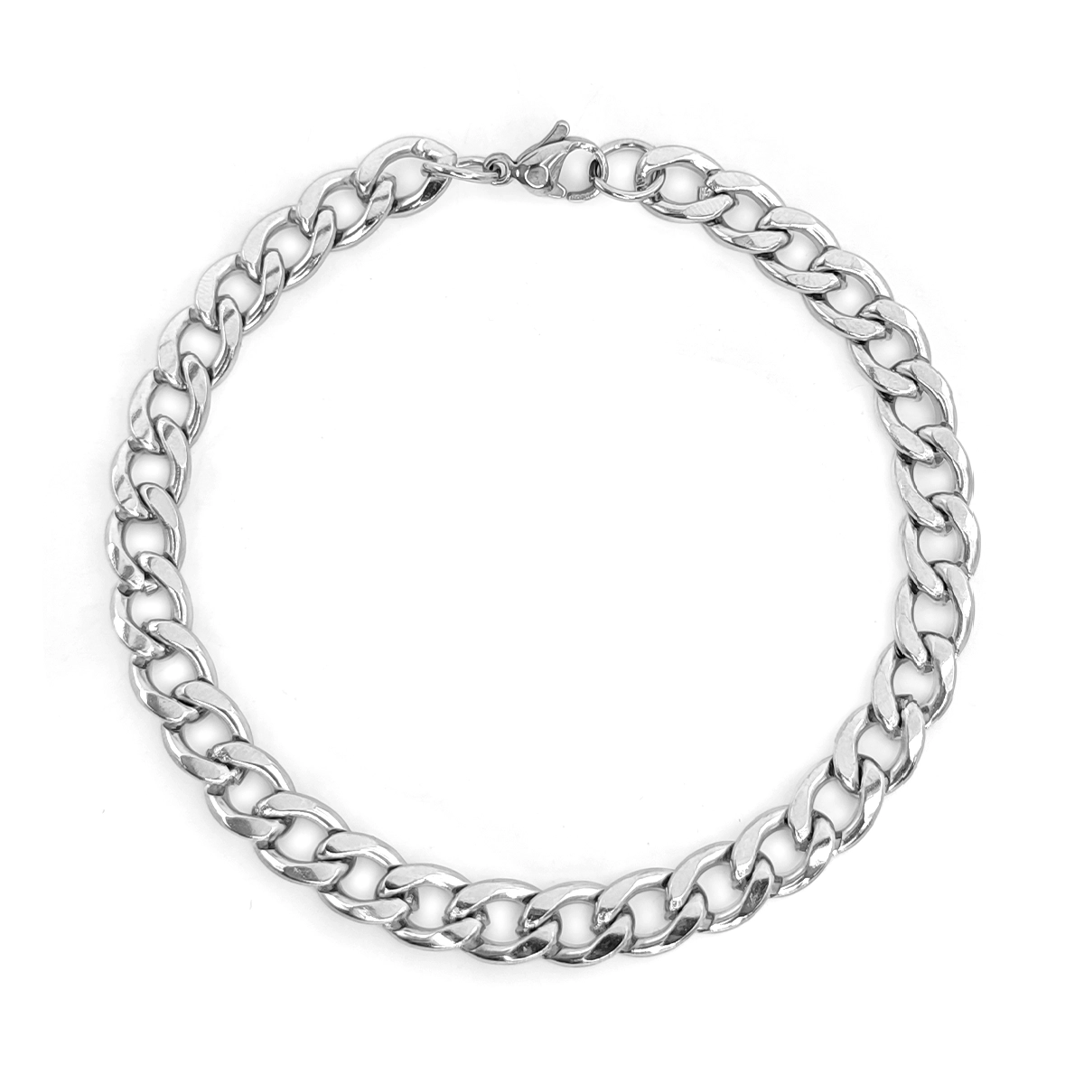 Pulsera cubana plateada de acero inoxidable para hombre con diseño sencillo de 7 mm sobre fondo blanco