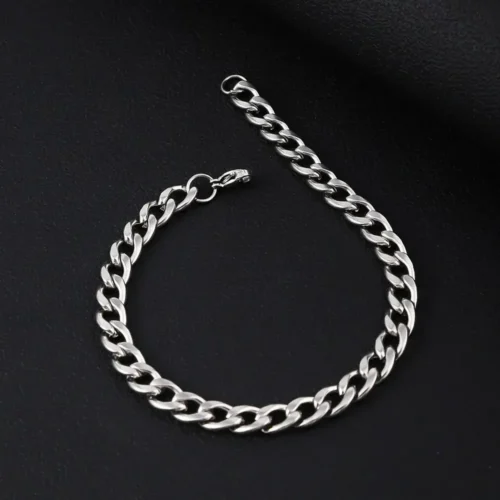 Pulsera Acero Plateado Esclava Sencilla Cubana 7 mm