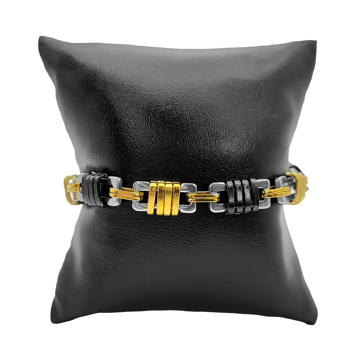 Pulsera Acero Tricolor Eslabones Cuadrados Remaches 2